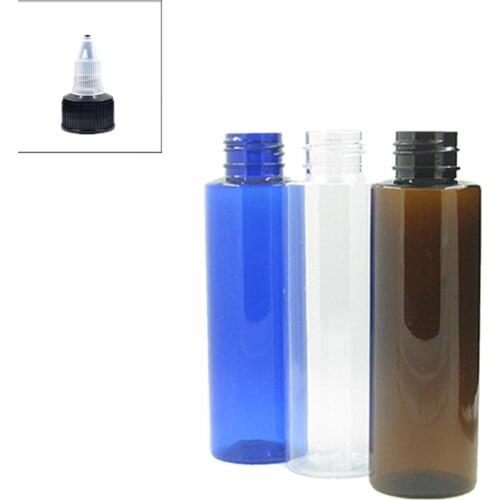 100ml empty clear/blue/amber Cylinder Plastic Bottles pet bottle with black twist-open dispensing cap x5