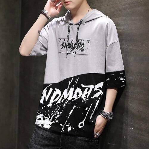 2020 summer new short-sleeved mens sweatershirt Korean fashion printing student hooded hoodies pullover sweatshirt coat