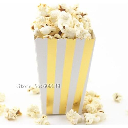 24pcs Gold Foil Striped Paper Popcorn Boxes,Metallic Stripe Party Favor Boxes,Candy Snack Treat,Christmas,Wedding Favor Boxes