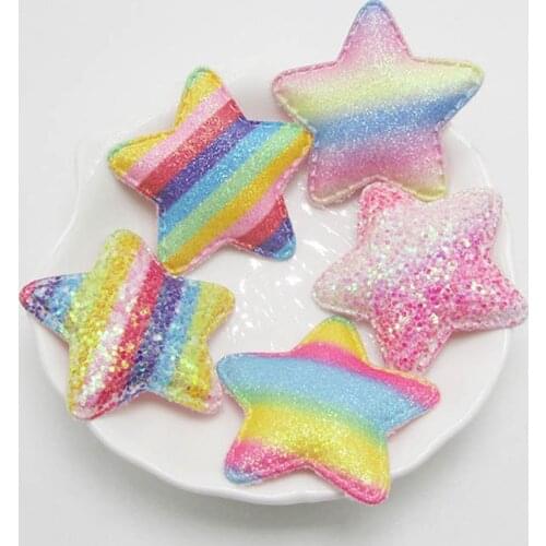 25pcs 4.8cm Shiny Paillette Star/Flower Padded Patches Appliques For Clothes Sewing Supplies DIY Hair Bow Decoration