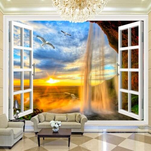 3D Wallpaper Outside The Window Beautiful Waterfall Nature Landscape Photo Wall Mural Living Room Home Decor Mural Wallpaper 3 D