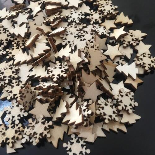 50pcs Unfinished Ornaments Christmas Wooden Ornaments Wood Slices Cutout Wood Christmas Tree Hanging Embellishments