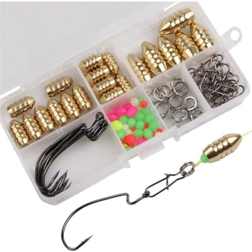 80pcs/box jig fishing hook Texas fishing rigs tackle kit with Brass sinker for bass pike fishing