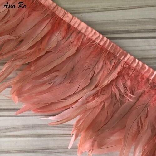 Asia Ra Pack Of 10 Meters Natural Rooster tails Feather Trim 15-20CM Width Real Coque Plumes Fringe DIY Crafts Making Lace Strip