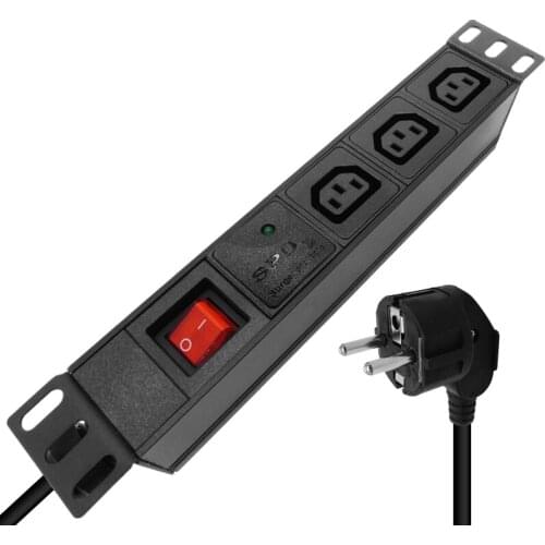 IEC C13 Socket PDU Cabinet Power Strip 3 Socket Switch SPD Surge protection 4000W 2M Cable