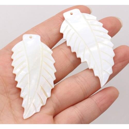 Natural Freshwater White Shell Leaf Pendant Loose Beads Cute Handmade Crafts DIY Necklace Bracelet Sweater Chain Bead 28x57mm