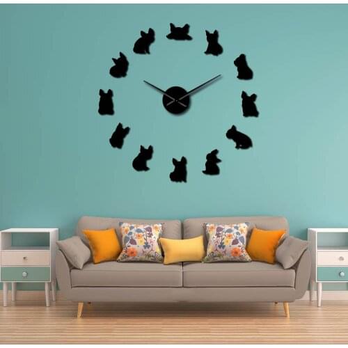 French Bulldog Dog Breeds Size Adjustable 3D DIY Acylic Wall Clock Puppy Pet Shop Decor Mirrors Surface Wall Sticker Clock Watch