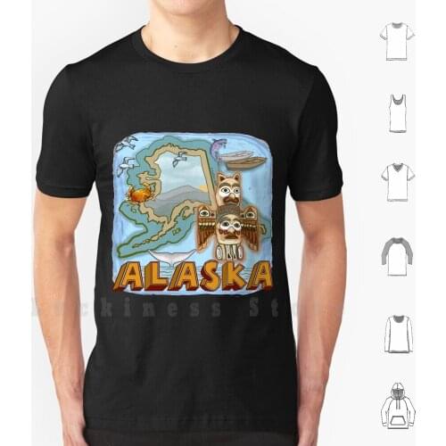 Alaska T Shirt Print 100% Cotton New Cool Tee Alaska Boat Whale Totem State Name State Usa Us States Souvenir Vacation