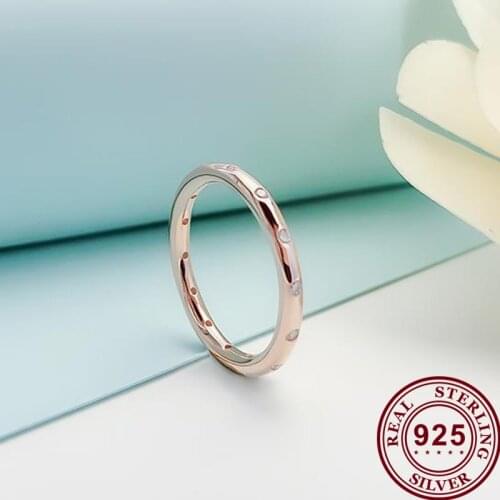100% 925 кольцо Silver Pan Ring Shiny Rose Gold With Crystal Round Pan Ring For Women Wedding Party Gift Fashion Jewelry