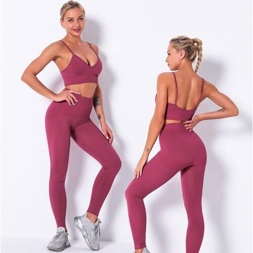 2 Piece Women Seamless Yoga Set Sport Suit Gym Outfit Workout Clothes High Waist Running Leggings+Sports Bra Fitness Sports Wear