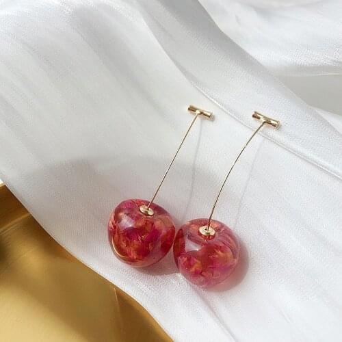 2020 New Arrival Dominated Acrylic fashion Geometric fine Women Drop Earrings contracted sweet cherry modelling long earrings