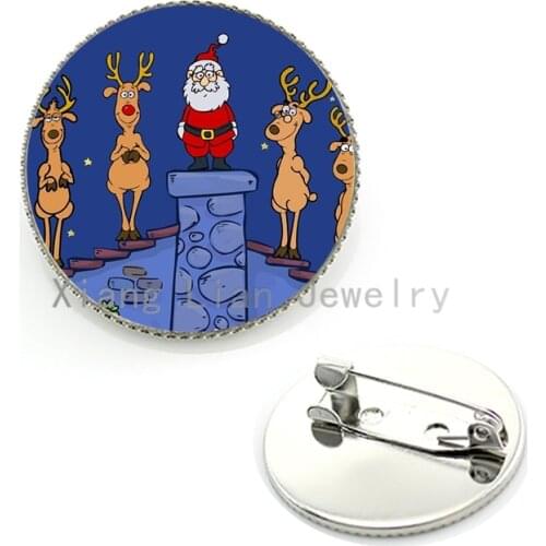 Father Christmas and Reindeer brooch pins New Year party jewelry brooches for men women kids fashion charm deer gift CM151 CM152