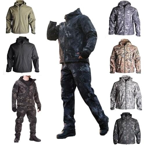 Men Winter Warm Waterproof Jacket Men Rain Fleece Softshell Set Camouflage Hunting Clothes Trekking Pants Hiking Fishing Climb