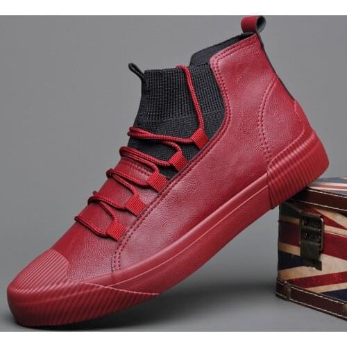 2020 New Mens Leather Shoes Men Boots Korean Black High Top Shoes Men Wear-resisting Loafers Designer Leisure Vulcanized shoes