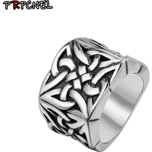 Silver color Viking Round Big Width Signet Ring Finger Men Black Silver Fashion Wholesale Vintage Jewelry US 7 - 13 size