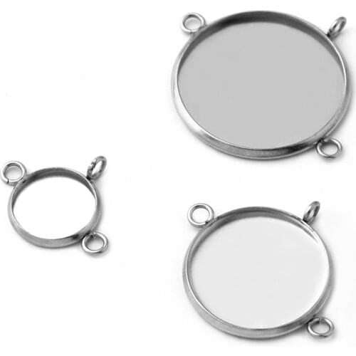 No Fade ) 10pcs Fit 12mm 20mm 25mm Stainless Steel Simple Style Cabochon Base Cameo Setting Charms Pendant Tray Making Jewelry