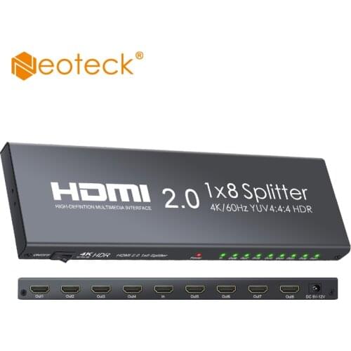 Neoteck 1 in 8 out HDMI 2.0 Splitter Support 4K/60Hz YUV 4:4:4 HDR 1 in 8 out HDMI Distribution Amplifier for Xbox One X PS4