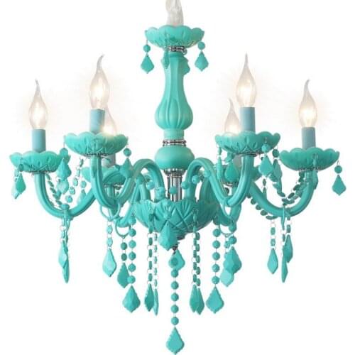 New Blue Green Crystal Chandelier Colorful Pedant Light Kids Room Drop light Children Bedroom Lamp Stained Glass Lighting B568
