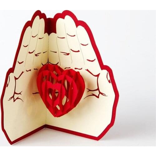 Newest Love in the Hand 3D Greeting Card Valentine Day Anniversary Wedding Party Cards Gifts WB2460