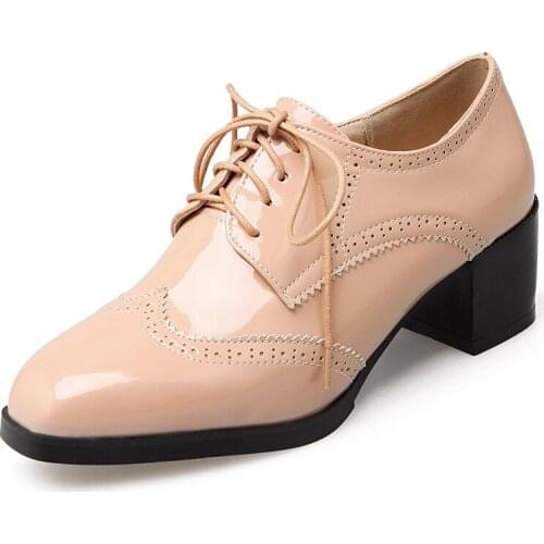 Early spring shoes 19 years new fashion square thick with high size and size 32-47 lace-up shoes wet
