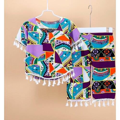 2021 new girls suit pajamas summer cotton silk home service girl Chinese style short-sleeved suit Western style thin section