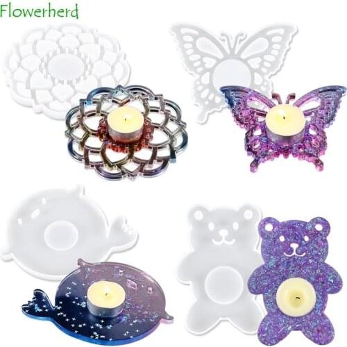 Lotus Butterfly Bear Pufferfish Candle Holder Silicone Mould Candle Making Supplies DIY Crystal Epoxy Resin Molds Coaster Mold
