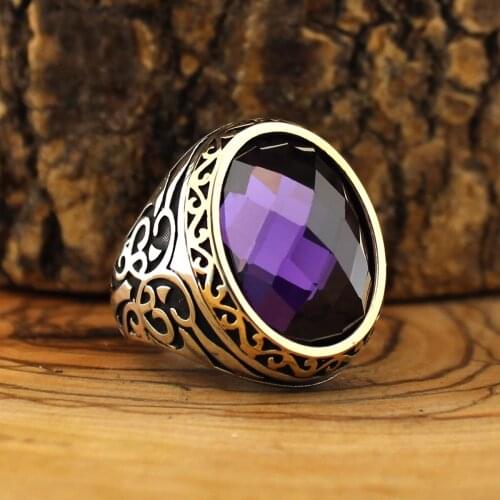 Real 925 Sterling Silver Natural Stone Ring For Men Zircon Onyx Aqeq Stones Jewelry Fashion Vintage Gift Accessory All Size