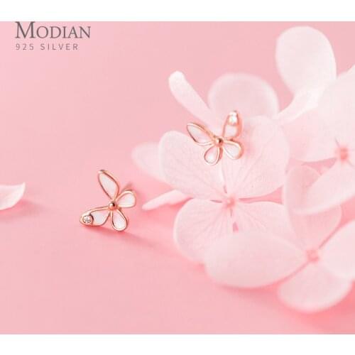 Modian High Quality 925 Sterling Silver Enamel Sweet Cute Dancing Butterfly Stud Earrings for Women Tiny Ear Pin Fine Jewelry