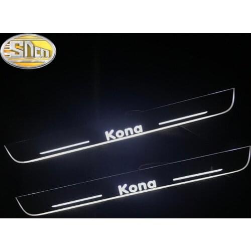SNCN 4PCS Car LED Door Sill For Hyundai Kona 2017 - 2020 Ultra-thin Acrylic Dynamic LED Welcome Light Scuff Plate Pedal