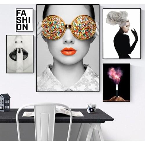 Modern Black Sexy Lips Print Fashion Characters Model Canvas Painting Makeup Art Posters Living Room Decoration Wall Pictures