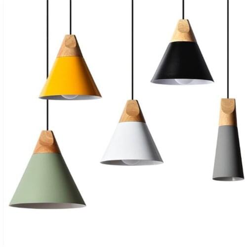 Modern Nordic Aluminum Wood Slope Led E27 Pendant Light for Dining Room Bar Bedside Foyer Metal Suspension Lamp 2317