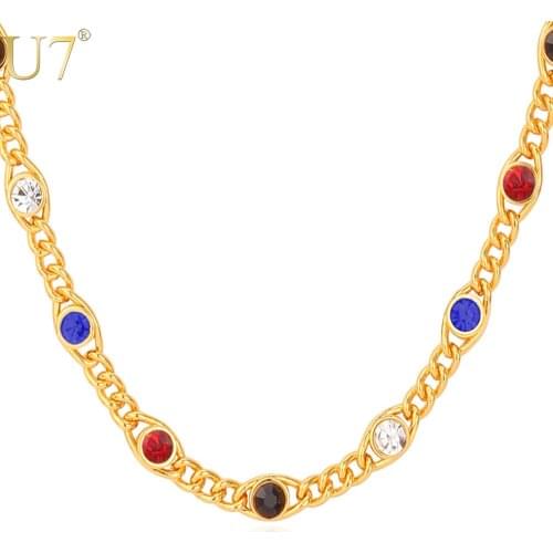U7 Gold Color Rhinestone Jewelry Wholesale 55 CM 7 MM Metal Chain Necklaces For Women N372