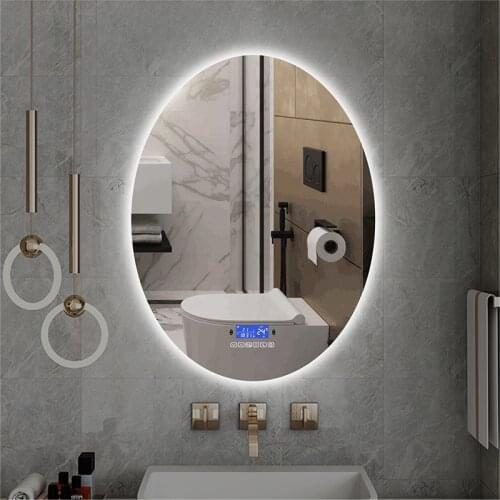 Oval LED Smart Vanity Mirror Dimmable 3 color Light+Bluetooth+Anti Fog+Human-body induction Makeup backlit Hotel Bathroom mirror