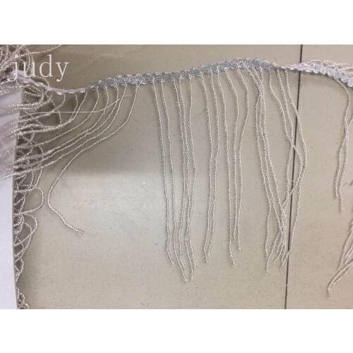 Stock tassel lace stock 5yards/bag YM57# 20cm Silver white whole beads High-grade silvery Tassels for sawing dress