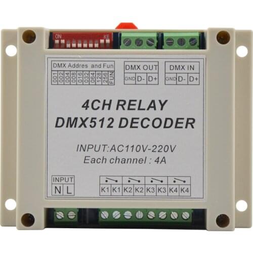 High quality 1 pcs DMX-RELAY-4CH 4 channels dmx512 relays decoder AC110V-220V controller For led strip lights led lamp