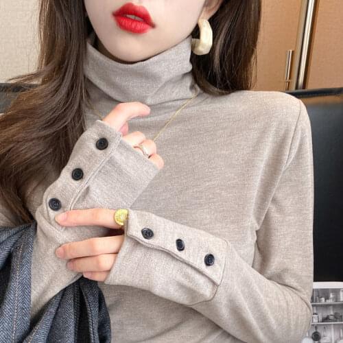 Woman Tshirts Turtleneck T-shirt Female Long-Sleeved Shirt Tops Mujer Camisetas