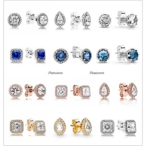 Authentic 925 Sterling Silver Rose Timeless Elegance With Crystal Stud Earring For Women Wedding Gift Fashion Jewelry