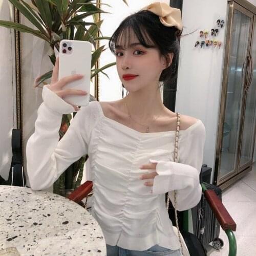 Woman Sweaters Pullover Off-Shoulder Sneaky Design Square Collar Long Sleeve Knitwear Ruffled Top Autumn Winter Femme Chandails