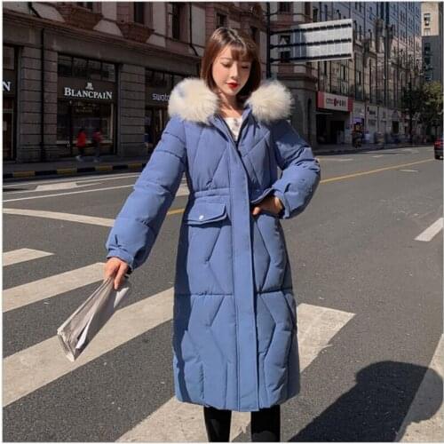 2019 winter women coat hooded fur collar thicken warm long jacket female plus size outerwear parka ladies chaqueta feminino Z86