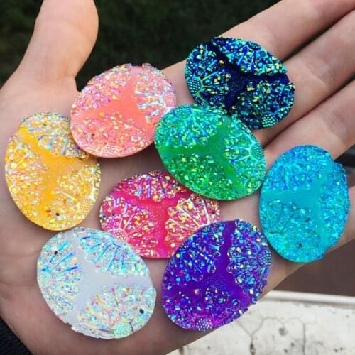 8PCS 30*40mm AB Resin oval shell Flat back Rhinestone beads scrapbook Children ornaments diy wedding crafts -HB97