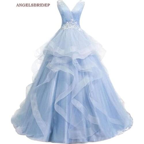 ANGELSBRIDEP V-Neck Quinceanera Dresses Birthday Gowns Cap Shoulder Ruffle Vestidos De 15 Anos Princess Party Gowns Hot