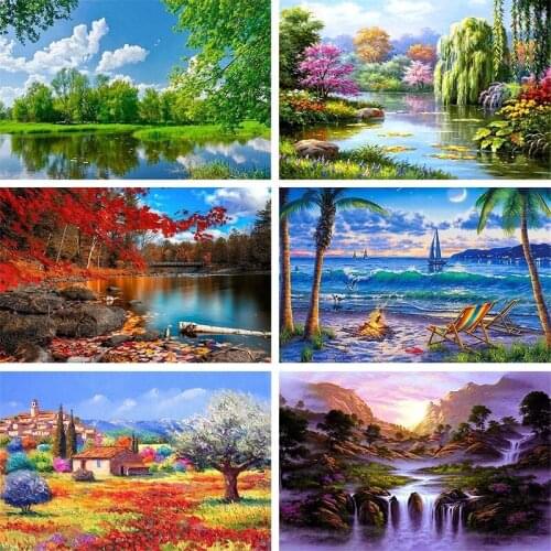 ARMYQZ5D DIY Diamond Painting Landscape Diamond Mosaic Round Square Needlework Diamond Embroidery Natural Landscape Handmade Gif