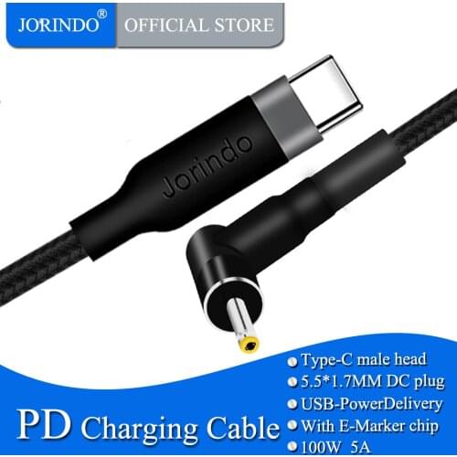 JORINDO ACER notebook power adapter fast charging 100W power charging cable，Type-C male plug to DC5.5*1.7MM male plug ，5A