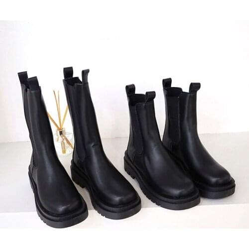 Chelsea Boots Women Chunky Boots Winter Woman Shoes PU Leather Plush Ankle Boots Martin Black Female Platform Booties WSH4234