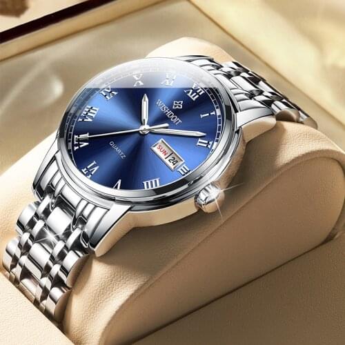 WISHDOIT 2021 new fashion mens watch stainless steel top brand luxury sports calendar quartz watch mens Relogio Masculino