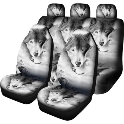 Aimaao Cool White Wolf Couple Print Car Seat Covers Men Seat Protectors Full Set Universal Fit 4 PCs Vehicle Interior Decor