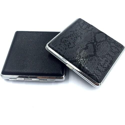 Cigarette Box Case Black Pocket-leather Metal Tobacco for 20pcs Personal Cigarette Smoke Holder Storage Case Smoking Accessories