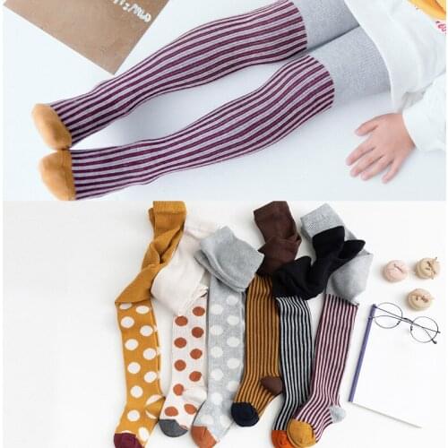 Children pantyhose autumn new arrival striped warm kids baby girls boys tights big dot fashion cotton child stockings