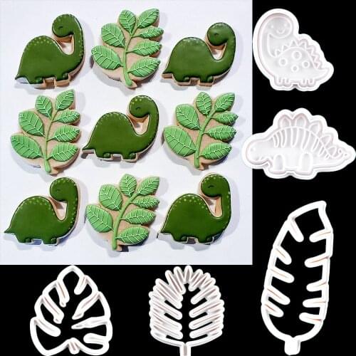 1SET Animal Leaves Cookie Mold Dinosaur Biscuit Cutter Food Grade Plastic DIY Baking Tools for Jungle Birthday Cupcake Supplies