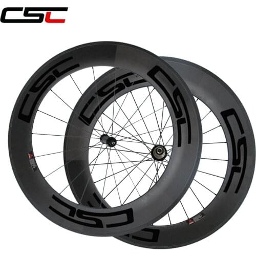 CSC road wheelset 88mm carbon clincher wheels 23mm width Powerway R36 hub aero spoke